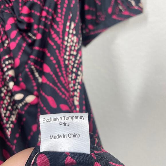 Temperley London 8 Plunging Neck Dress Black Pink 100% Silk Abstract Print - Picture 8 of 8